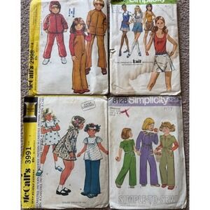 Vintage 70s Sewing Patterns Lot Simplicity McCalls Kids Teens Jumpsuit Dress 4pc